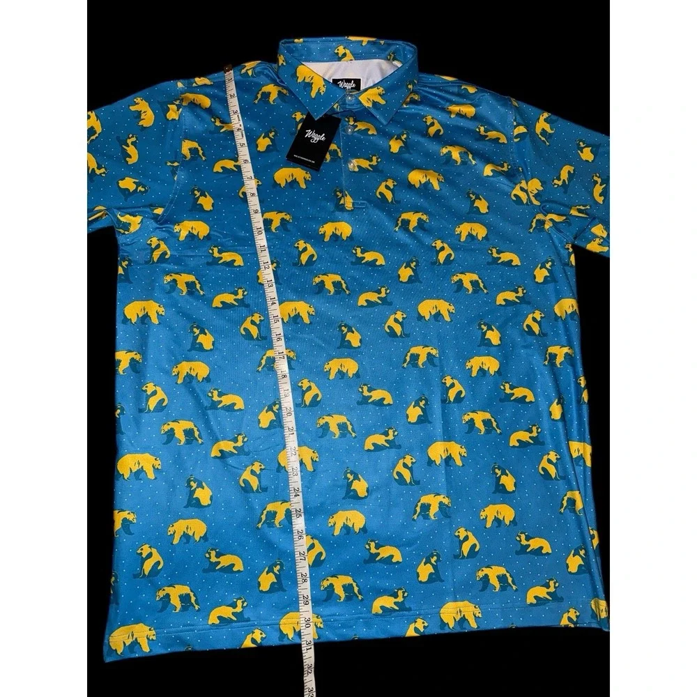 Waggle Men's Size - 2XL  Blue Bear Print Short Sleeve‎ Performance Golf Polo New - Picture 4 of 8